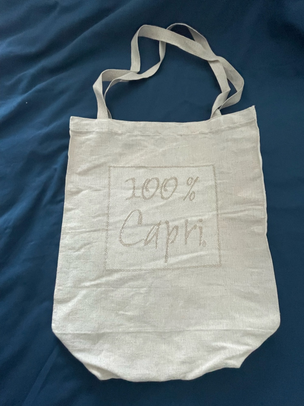 Embroidered Linen Tote Bag in Natural Beige